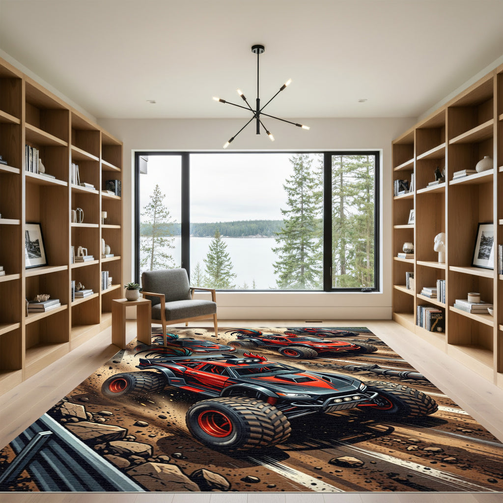 Fiery Rooster Racing Monster Truck Art Rug