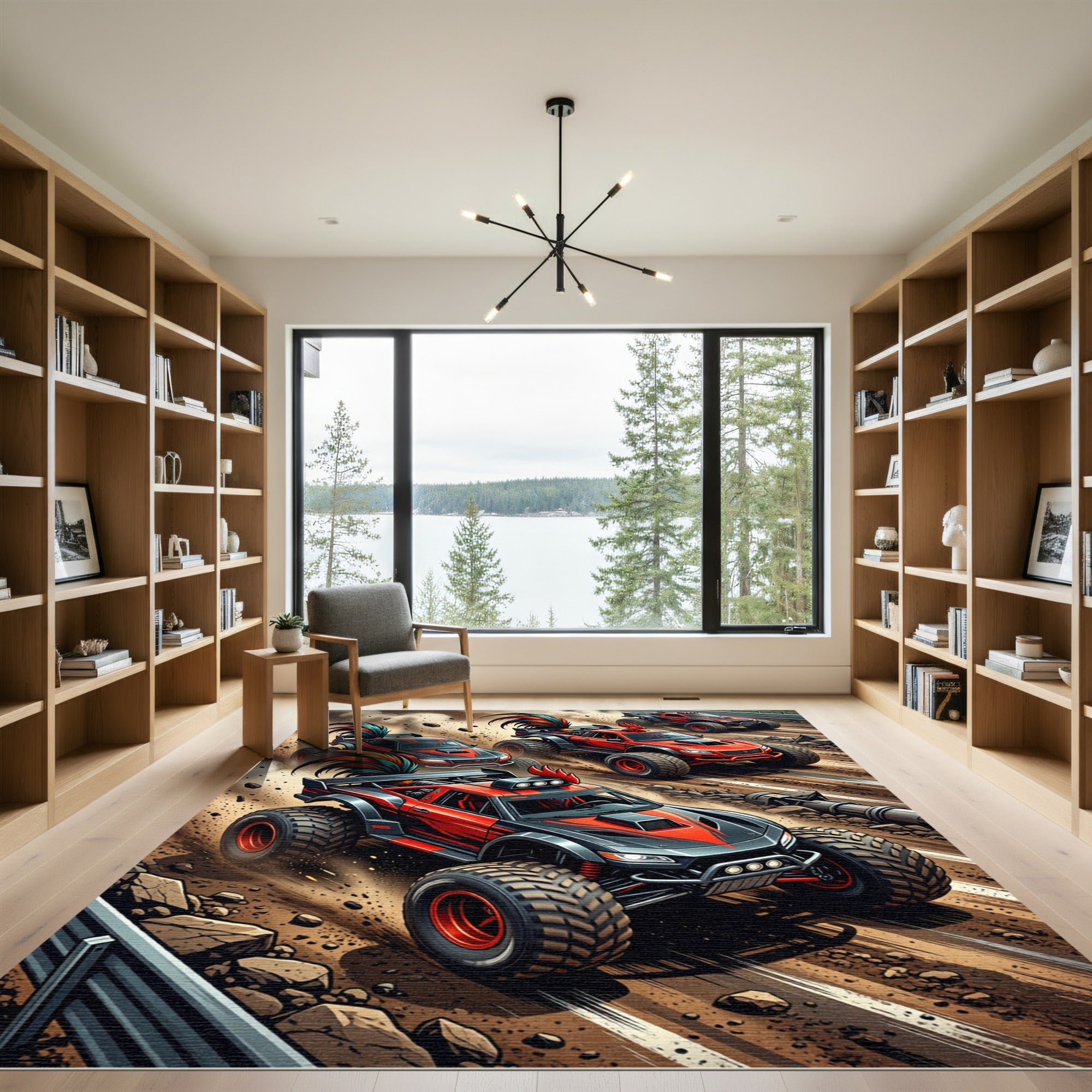 Fiery Rooster Racing Monster Truck Art Rug