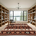 Earthy Terracotta Folk Floral Animal Stripe Rug