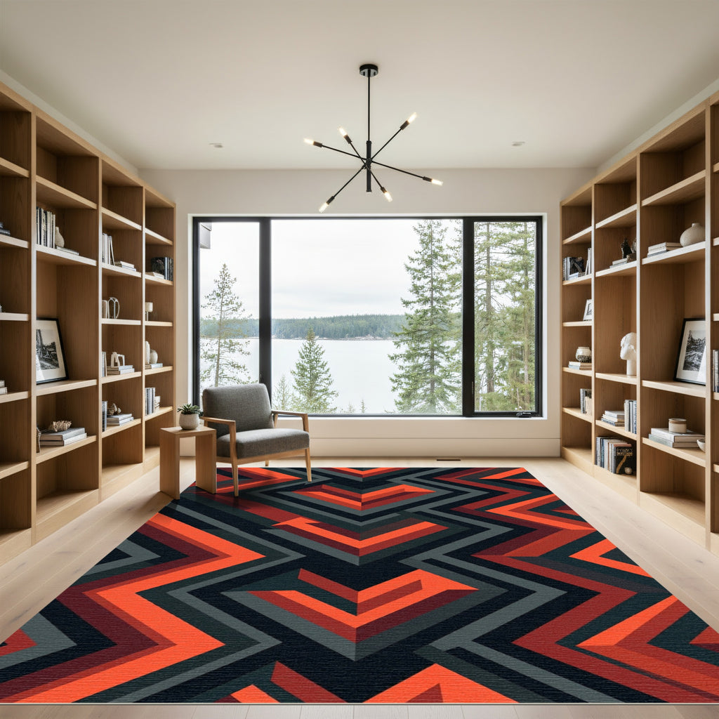 Modern Geometric Chevron Abstract Crimson Rug