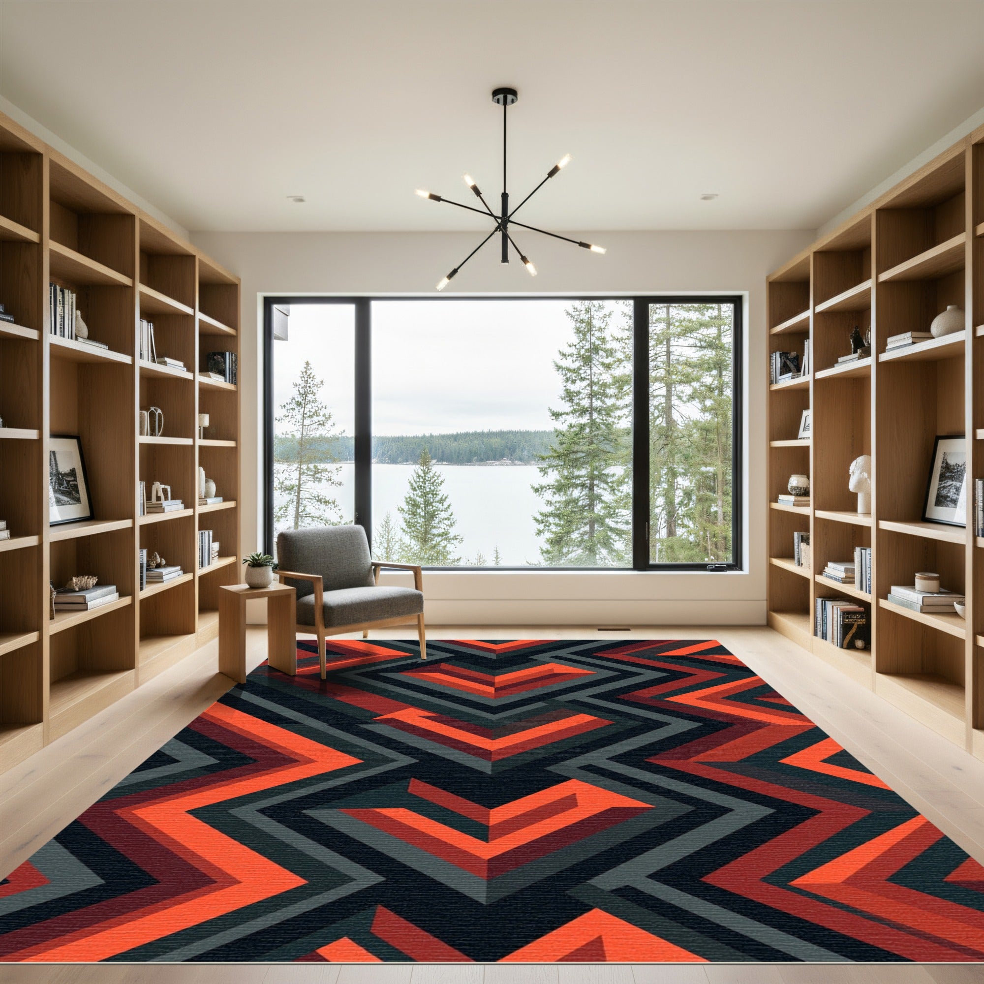 Modern Geometric Chevron Abstract Crimson Rug