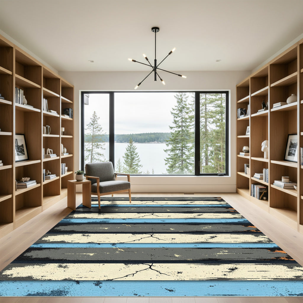 Distressed Grunge Wood Grain Stripes Rug