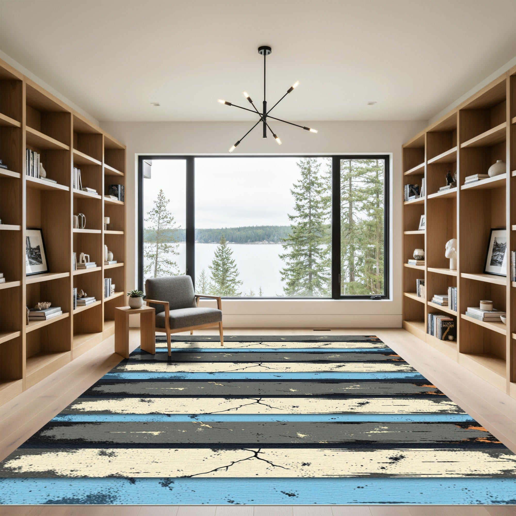 Distressed Grunge Wood Grain Stripes Rug