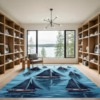 Navy Nautical Sailboat Maritime Scene Rug