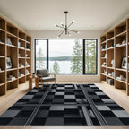 Monochrome Gray Grid Checkerboard Illusion Rug