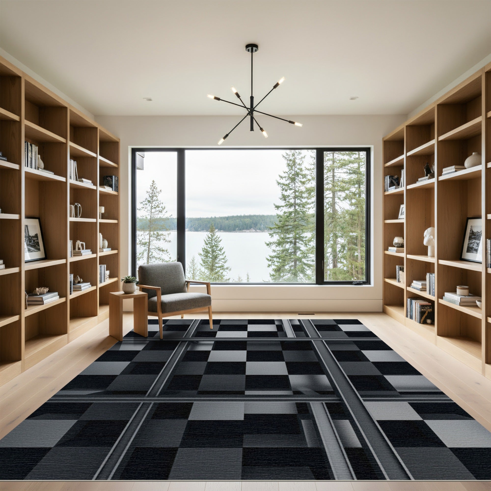 Monochrome Gray Grid Checkerboard Illusion Rug