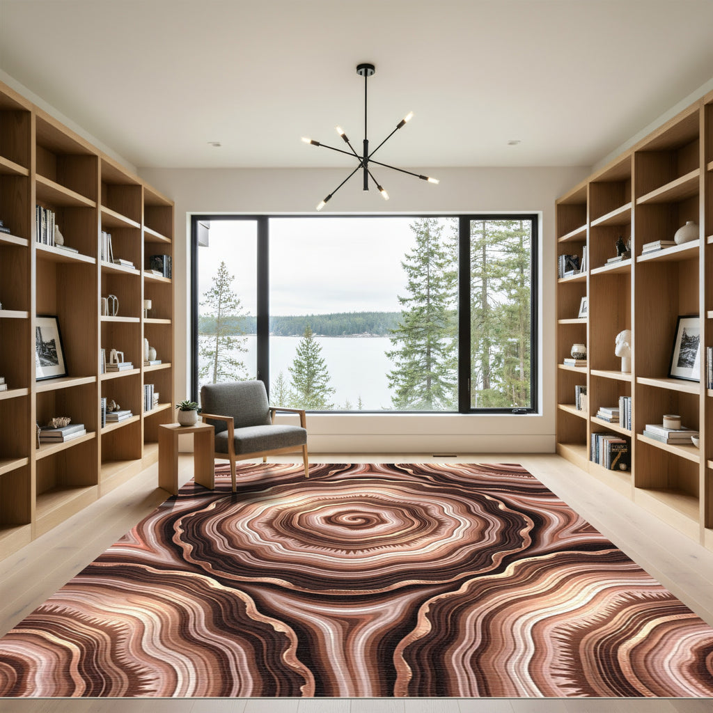 Brown Agate Swirl Layered Ripples Rug