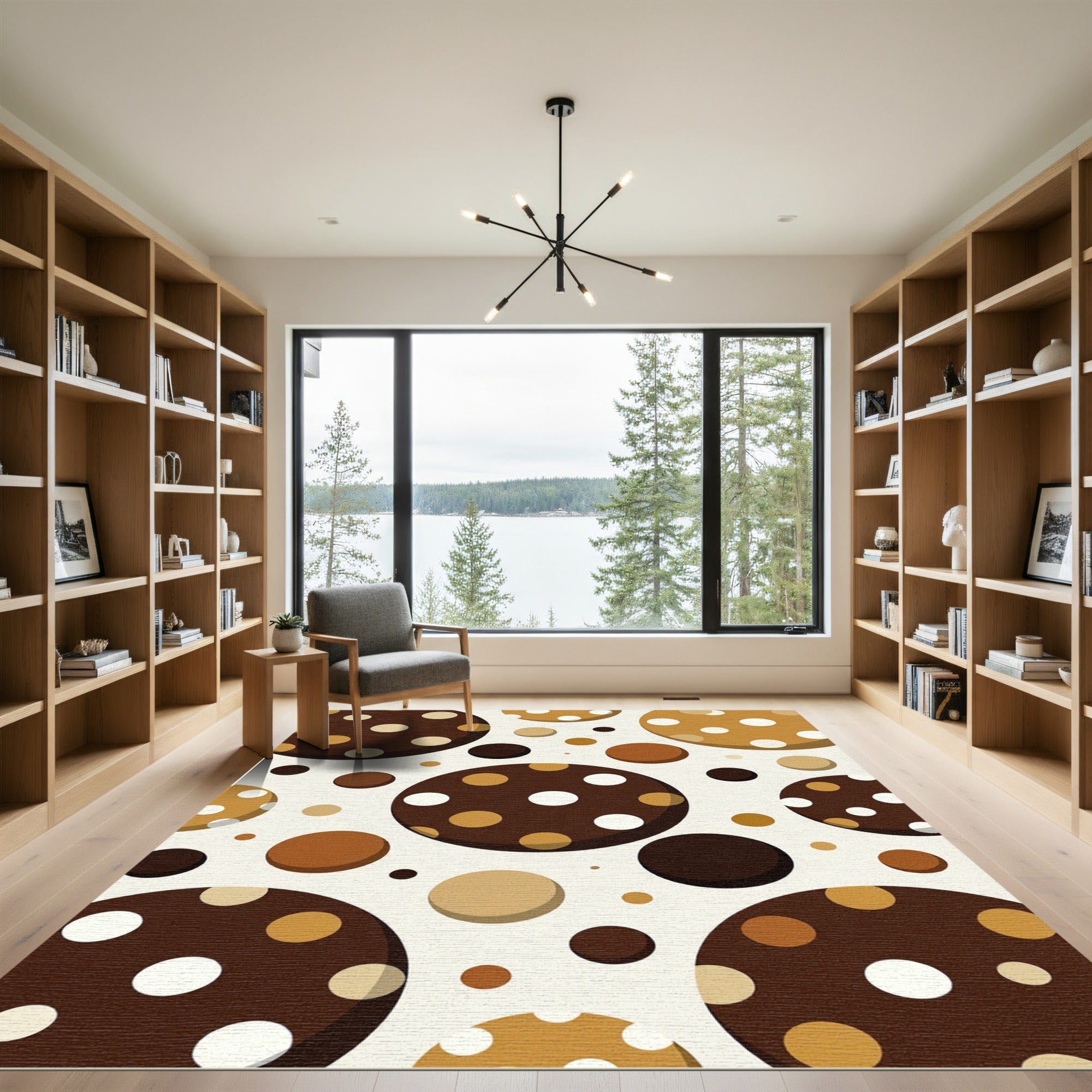 Retro Brown Coffee Polka Dot Circles Rug