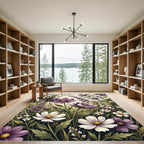 Purple and White Wildflower Meadow Landscape Rug