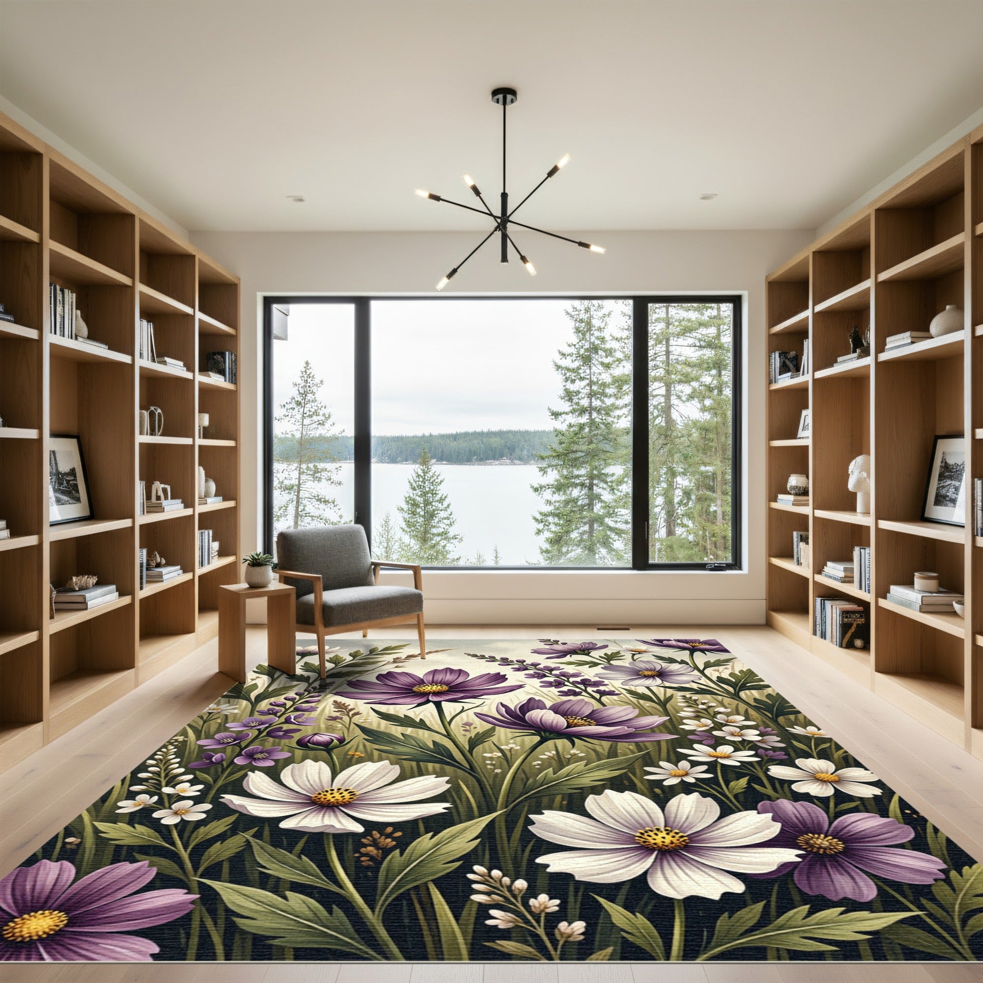 Purple and White Wildflower Meadow Landscape Rug