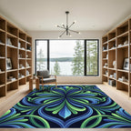 Lush Green and Blue Art Nouveau Flourish Rug