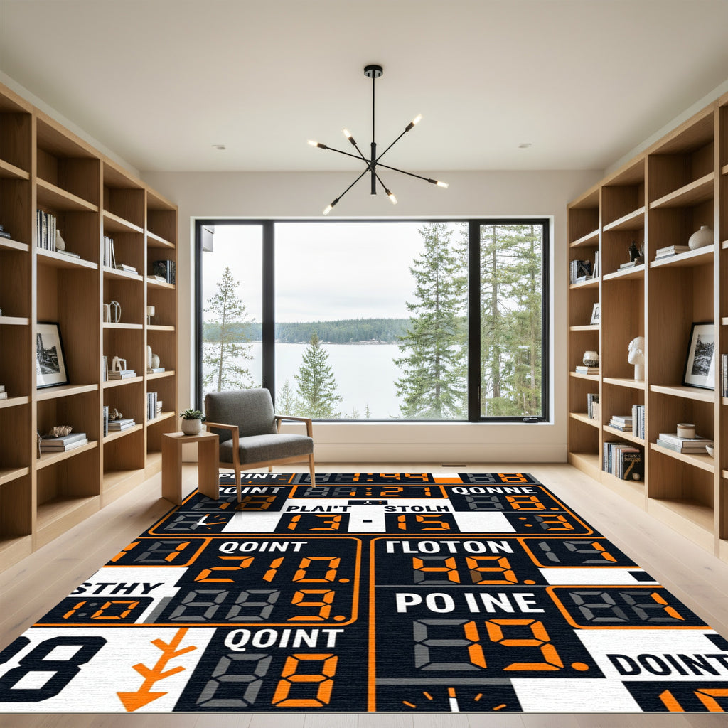 Industrial Digital Scoreboard Grid Orange Rug