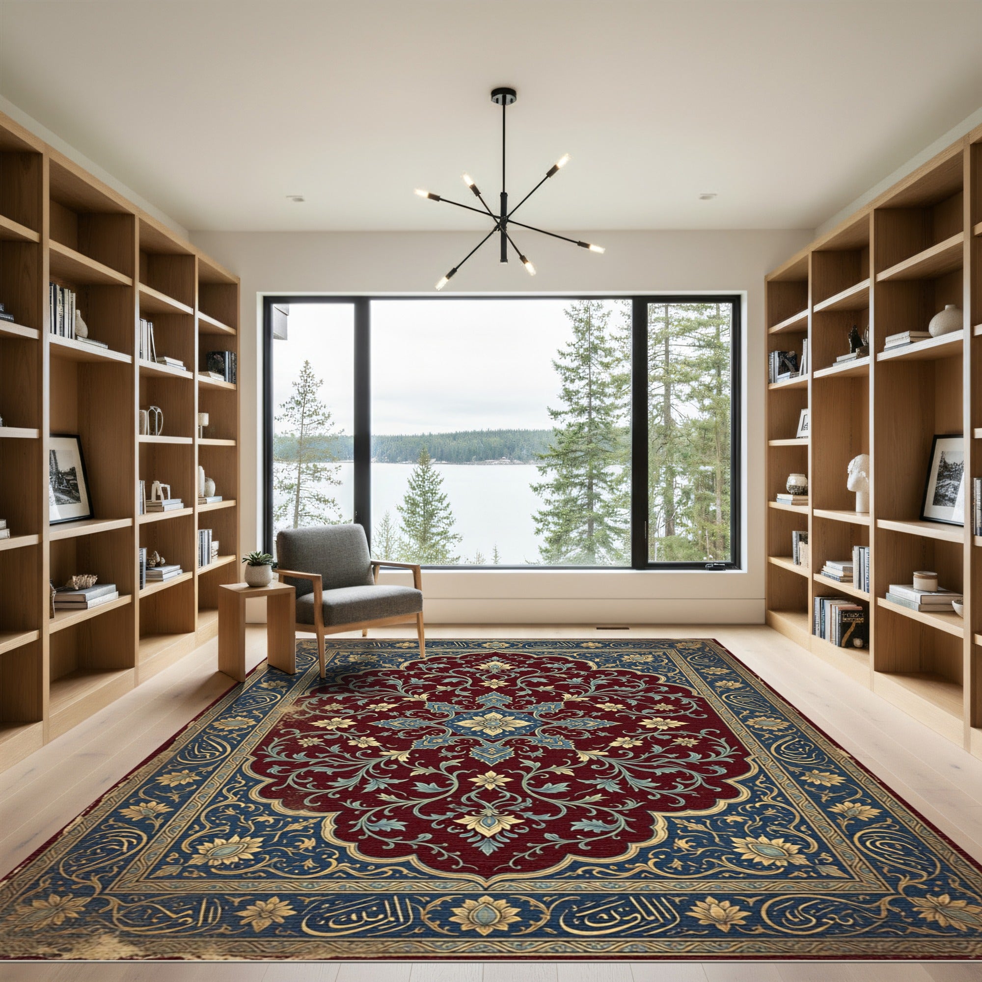 Crimson Blue Golden Medallion Floral Rug