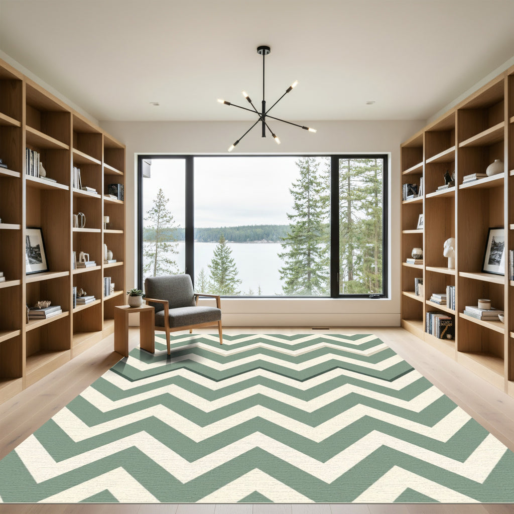 Sage Green Minimalist Chevron Zigzag Rug