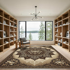 Earthy Bronze Ornate Lotus Medallion Rug