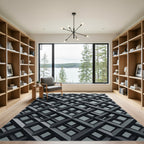 Monochrome Charcoal Geometric Lattice Grid Rug