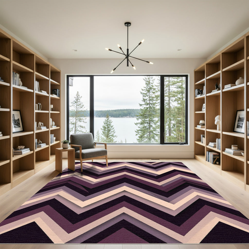 Plum and Cream Chevron Zigzag Layers Rug