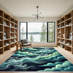 Ethereal Teal Whimsical Celestial Cloudscape Rug