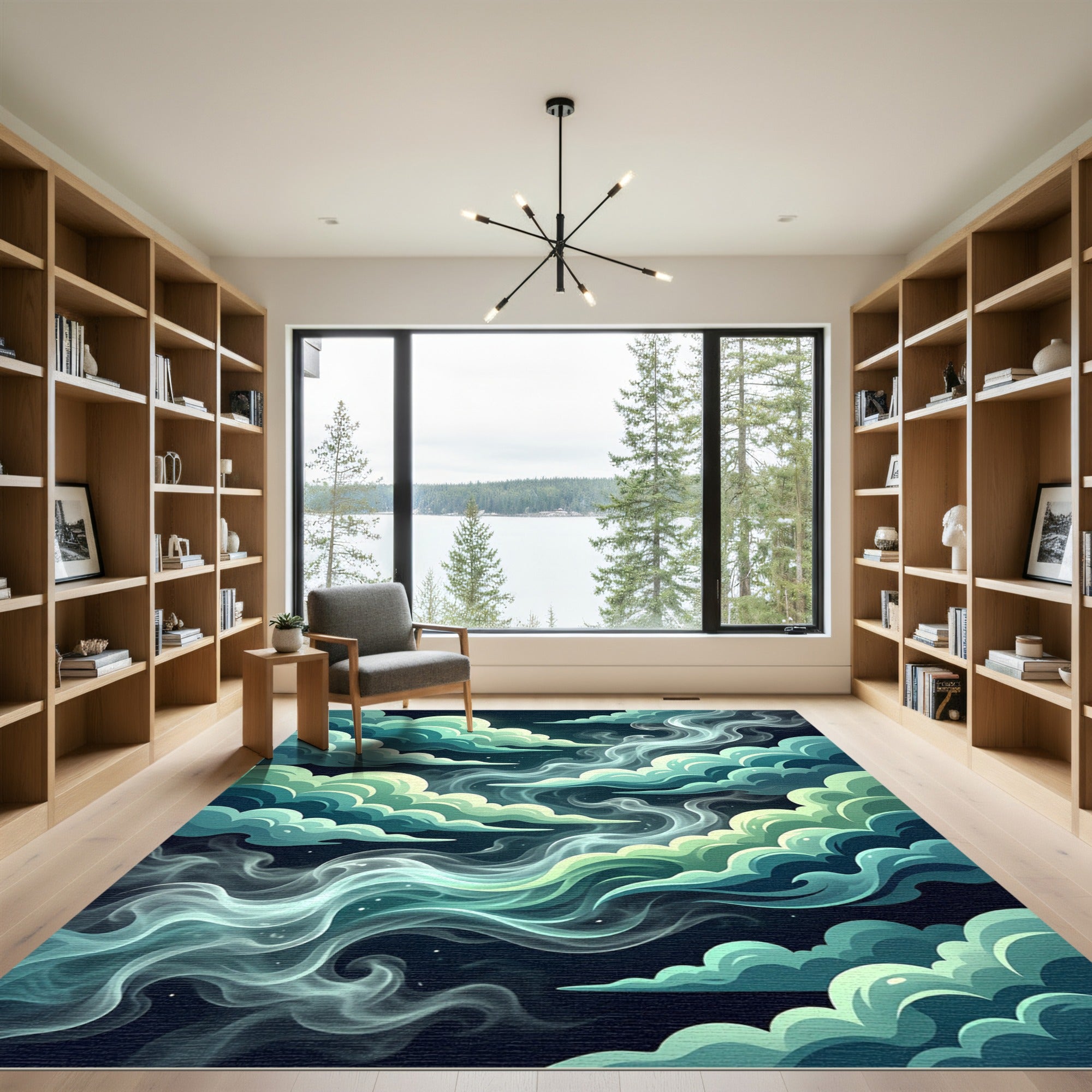 Ethereal Teal Whimsical Celestial Cloudscape Rug