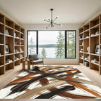 Abstract Earthy Brown Brushstroke Swirl Rug