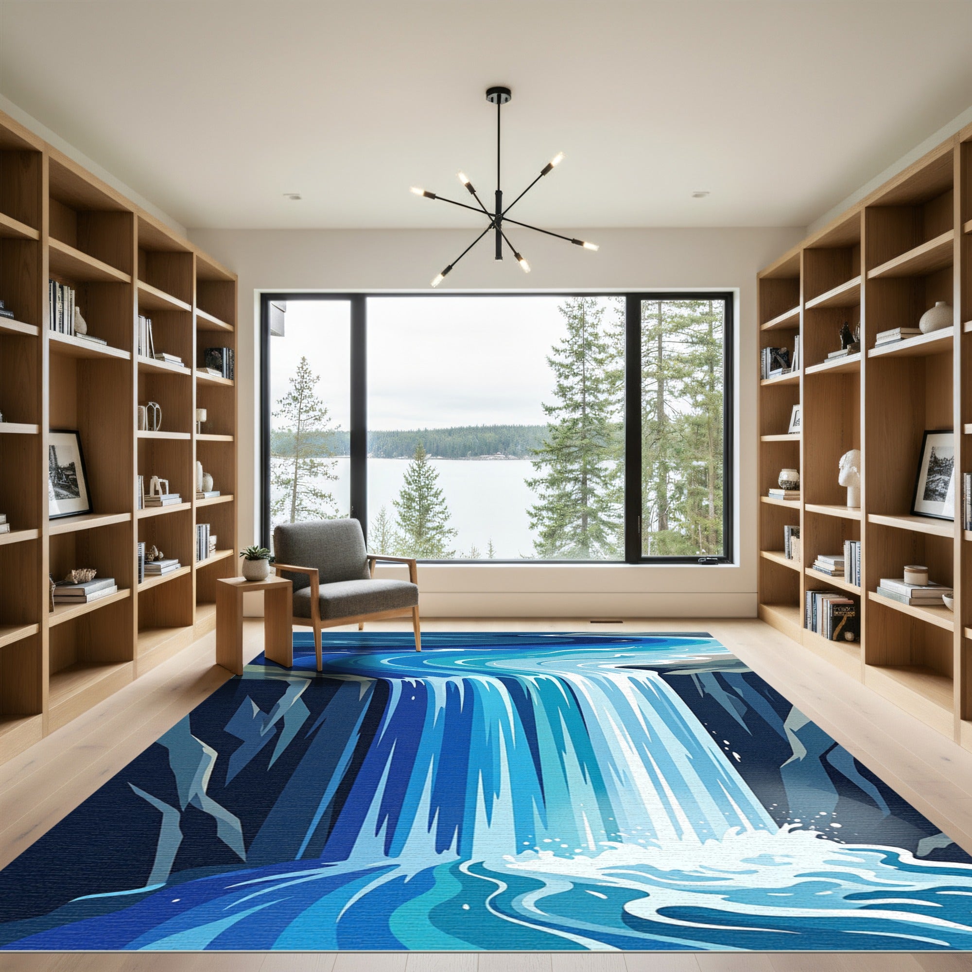 Cascading Blue Waterfall Abstract Rug