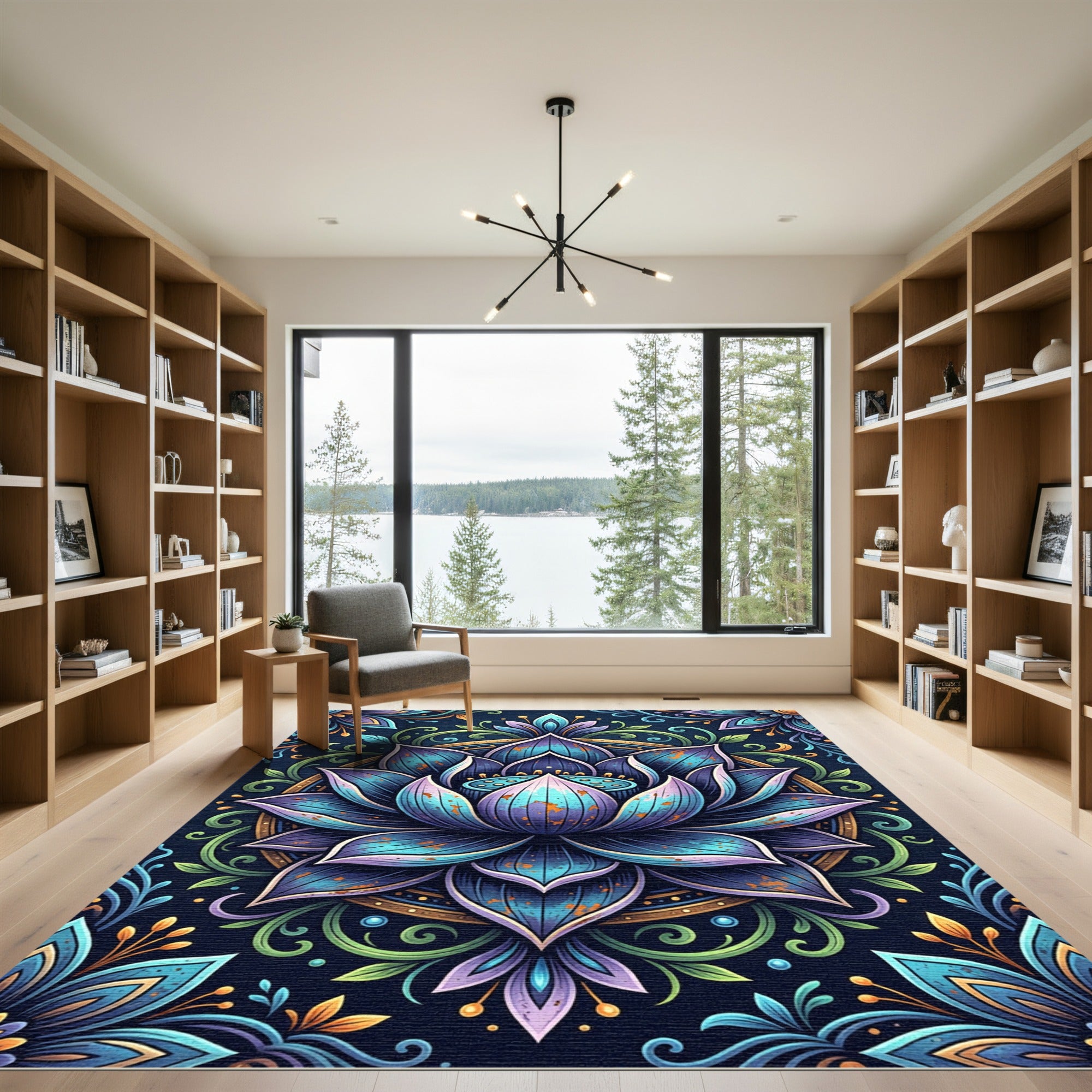 Vibrant Blue Lotus Mandala Rug