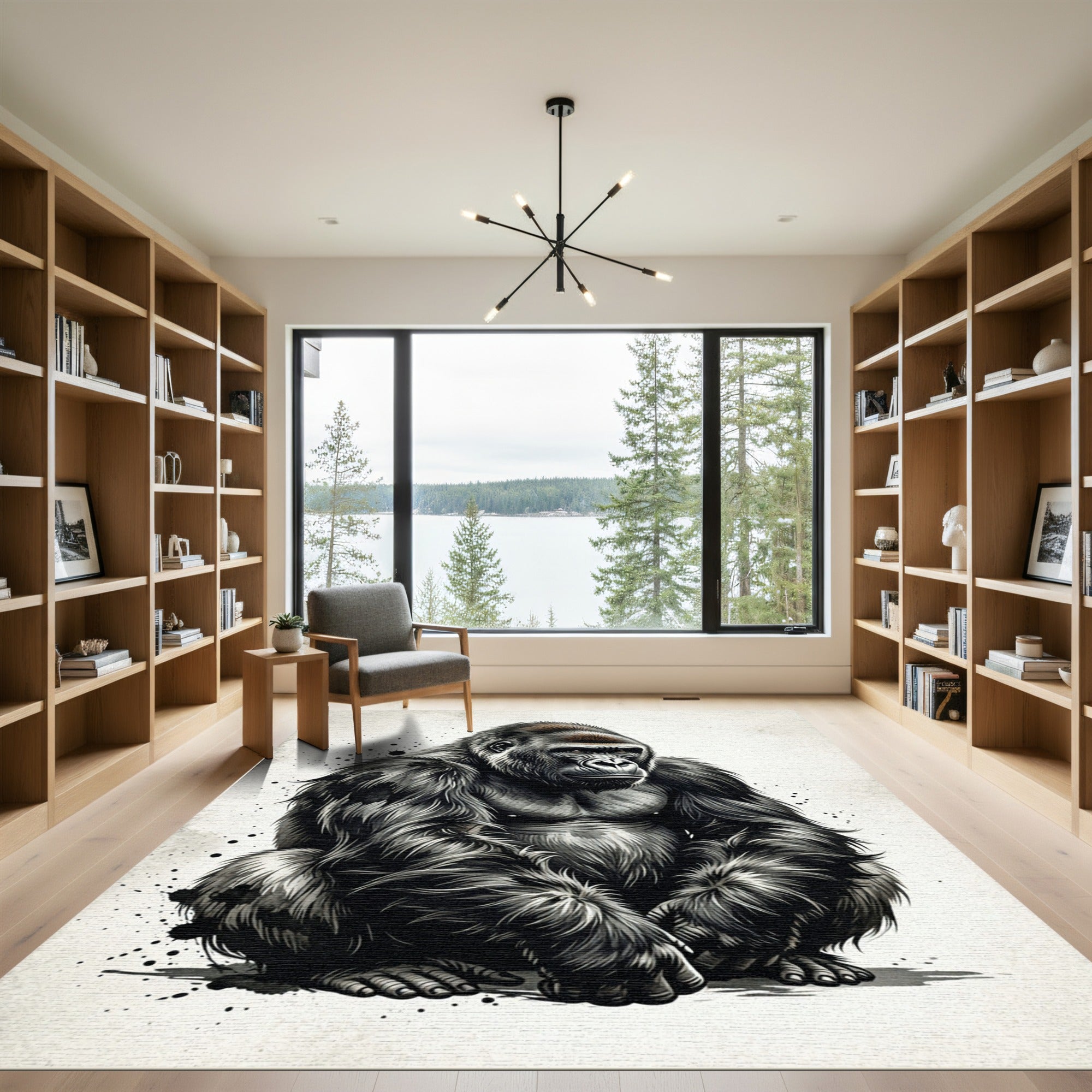 Charcoal Silver Majestic Gorilla Portrait Rug