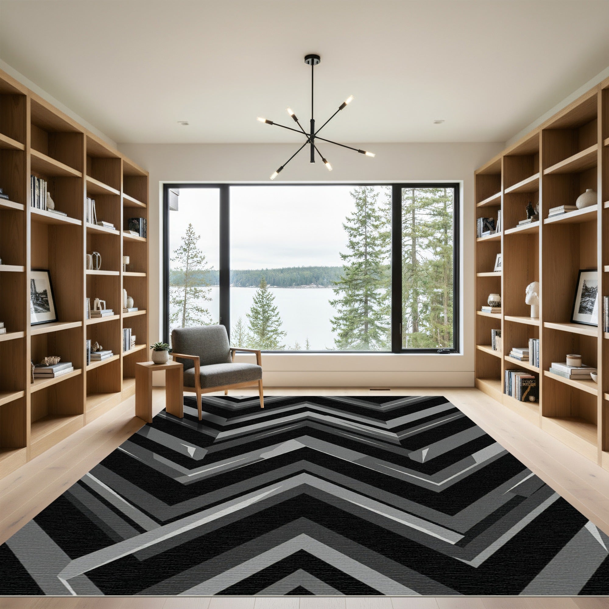 Modern Gray Monochrome Chevron Rug