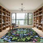 Botanical Azure Floral Symmetry Round Area Rug