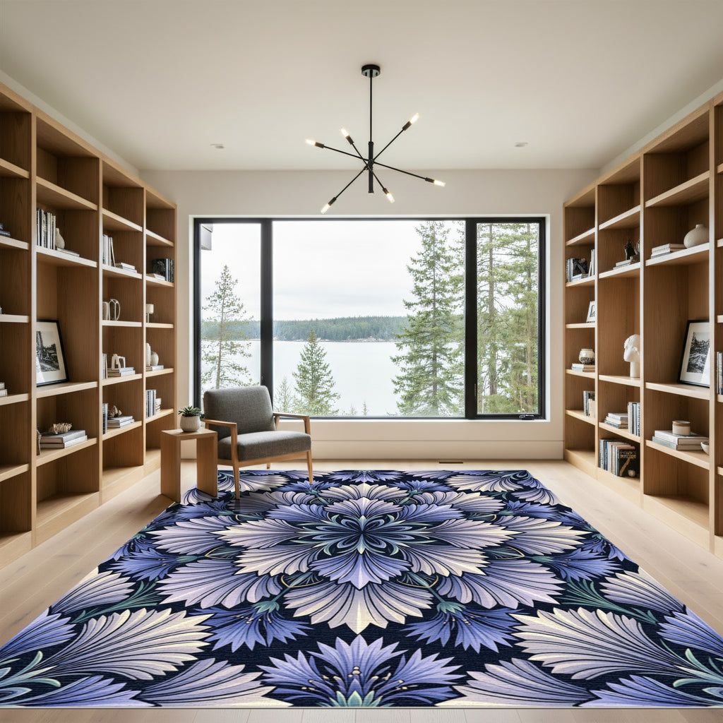 Art Nouveau Blue Cornflower Floral Rug