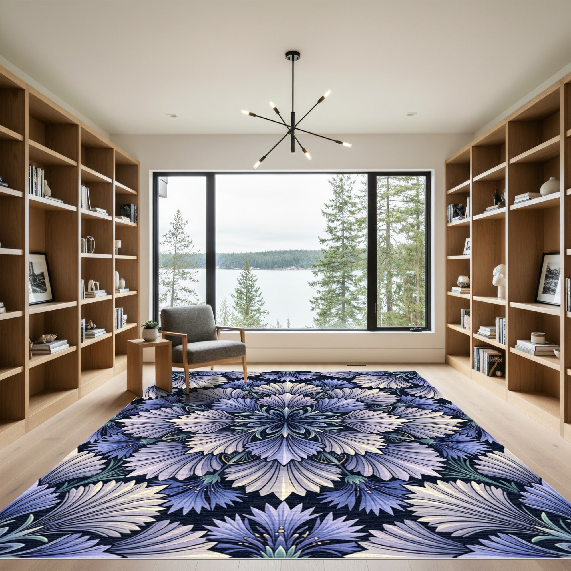 Art Nouveau Blue Cornflower Floral Rug
