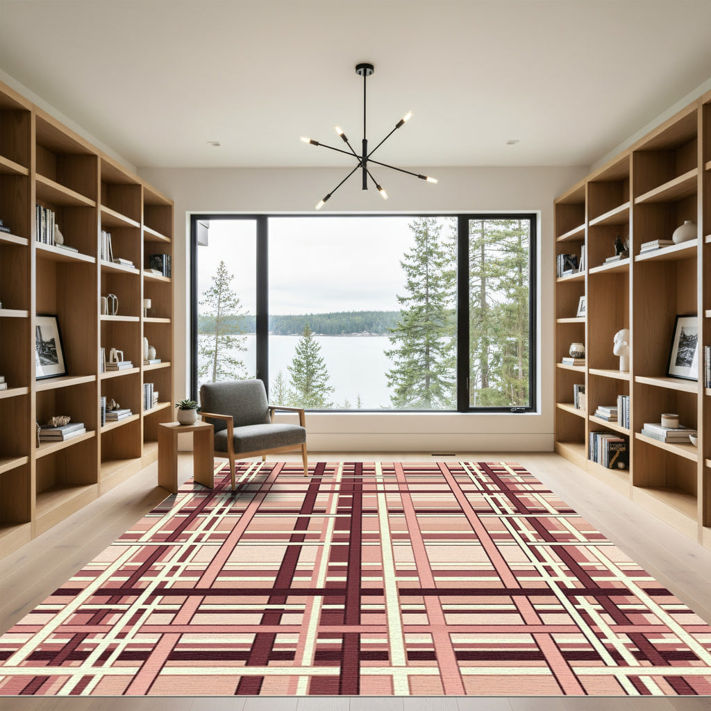 Muted Rose Plaid Grid Rug