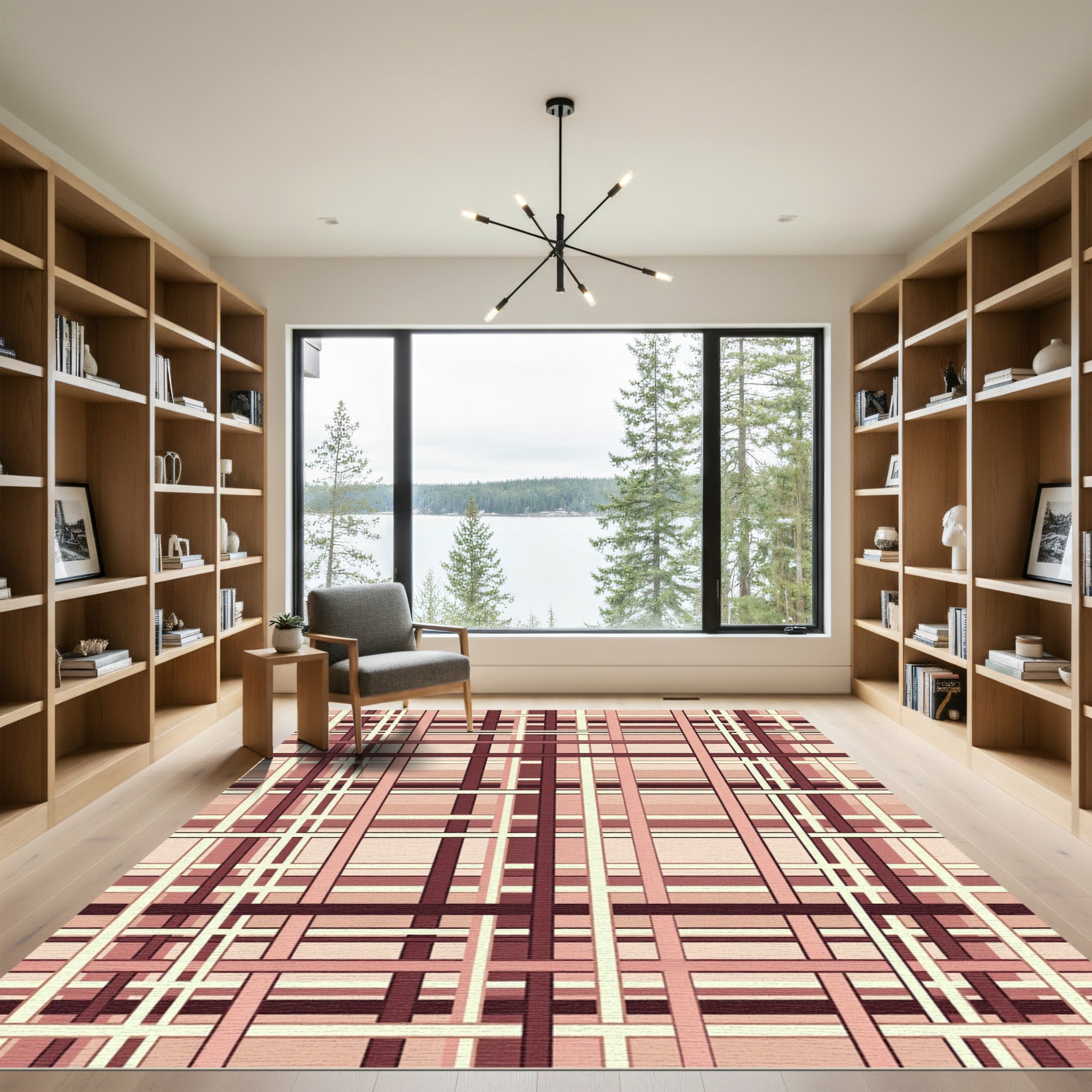 Muted Rose Plaid Grid Rug