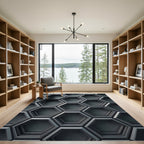Metallic Gray Geometric Honeycomb Texture Rug