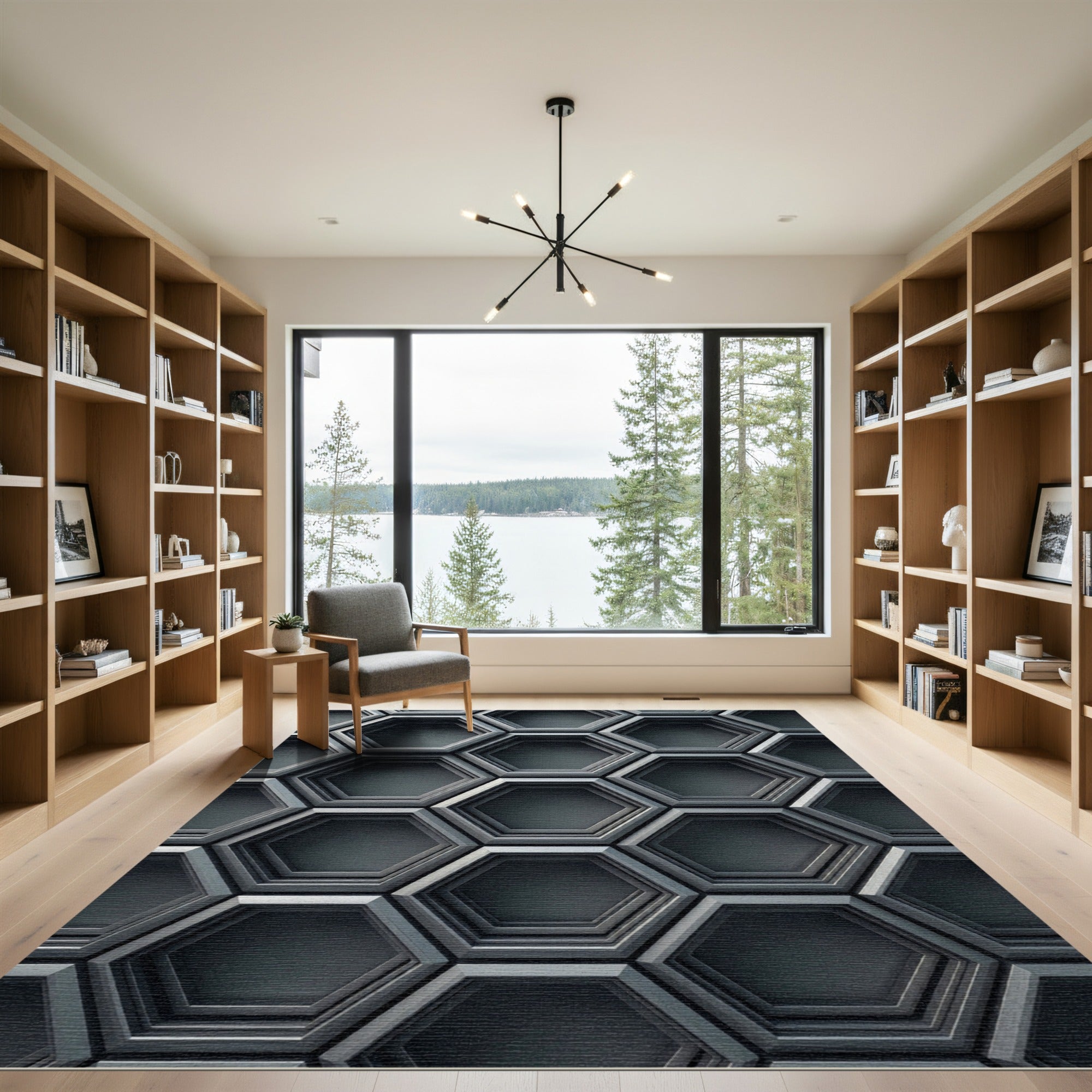 Metallic Gray Geometric Honeycomb Texture Rug