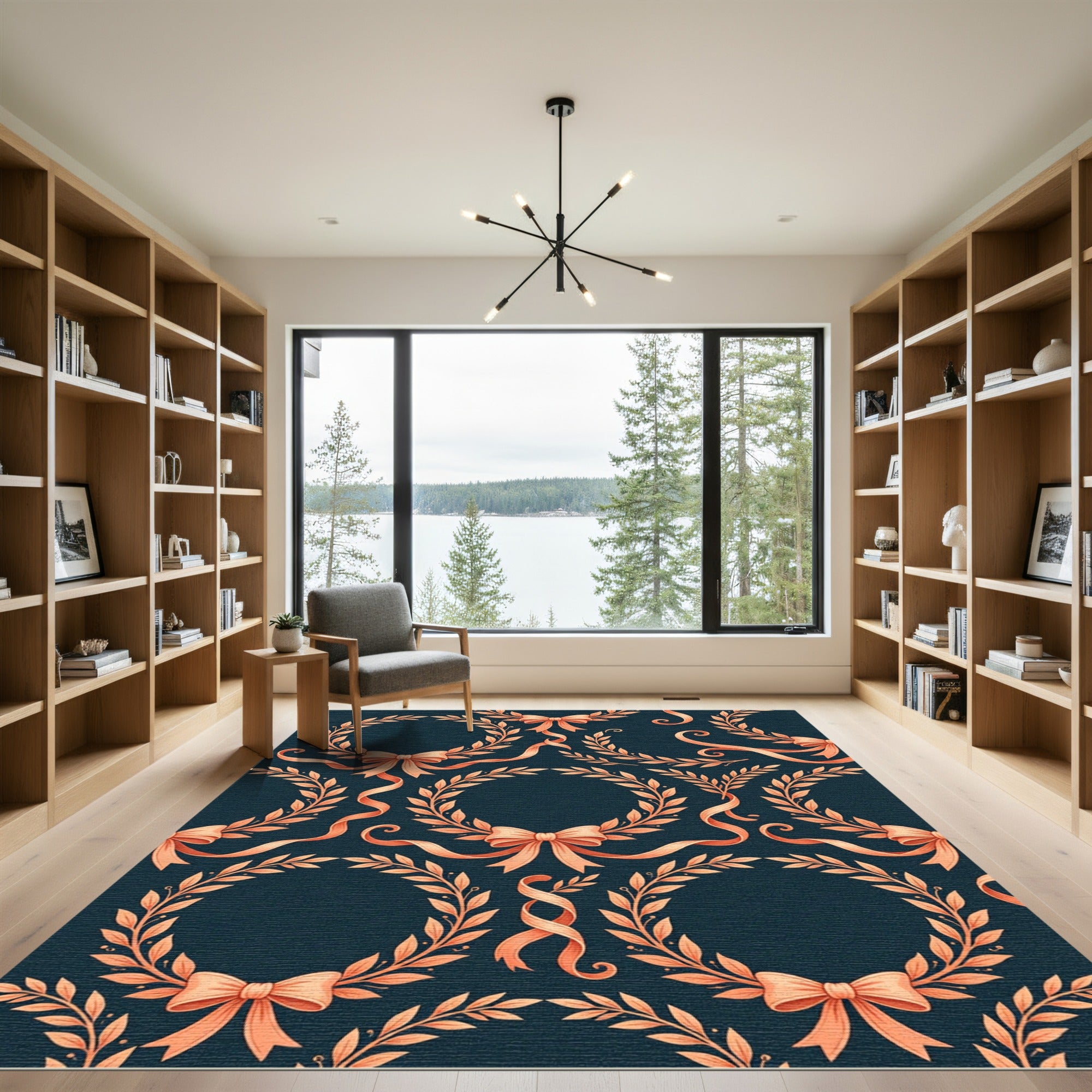 Golden Laurel Bow wreaths Rug