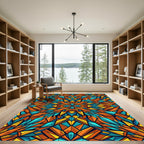 Vibrant Geometric Kaleidoscope Orange Teal Rug