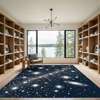 Shimmering Navy Blue Starry Galaxy Rug