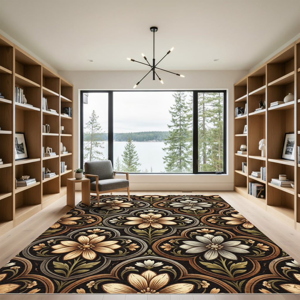 Floral Damask Medallion in Sepia Sage Rug