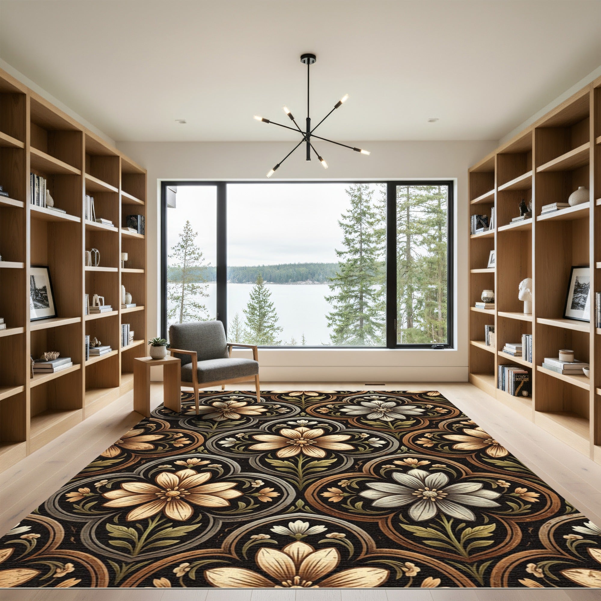 Floral Damask Medallion in Sepia Sage Rug