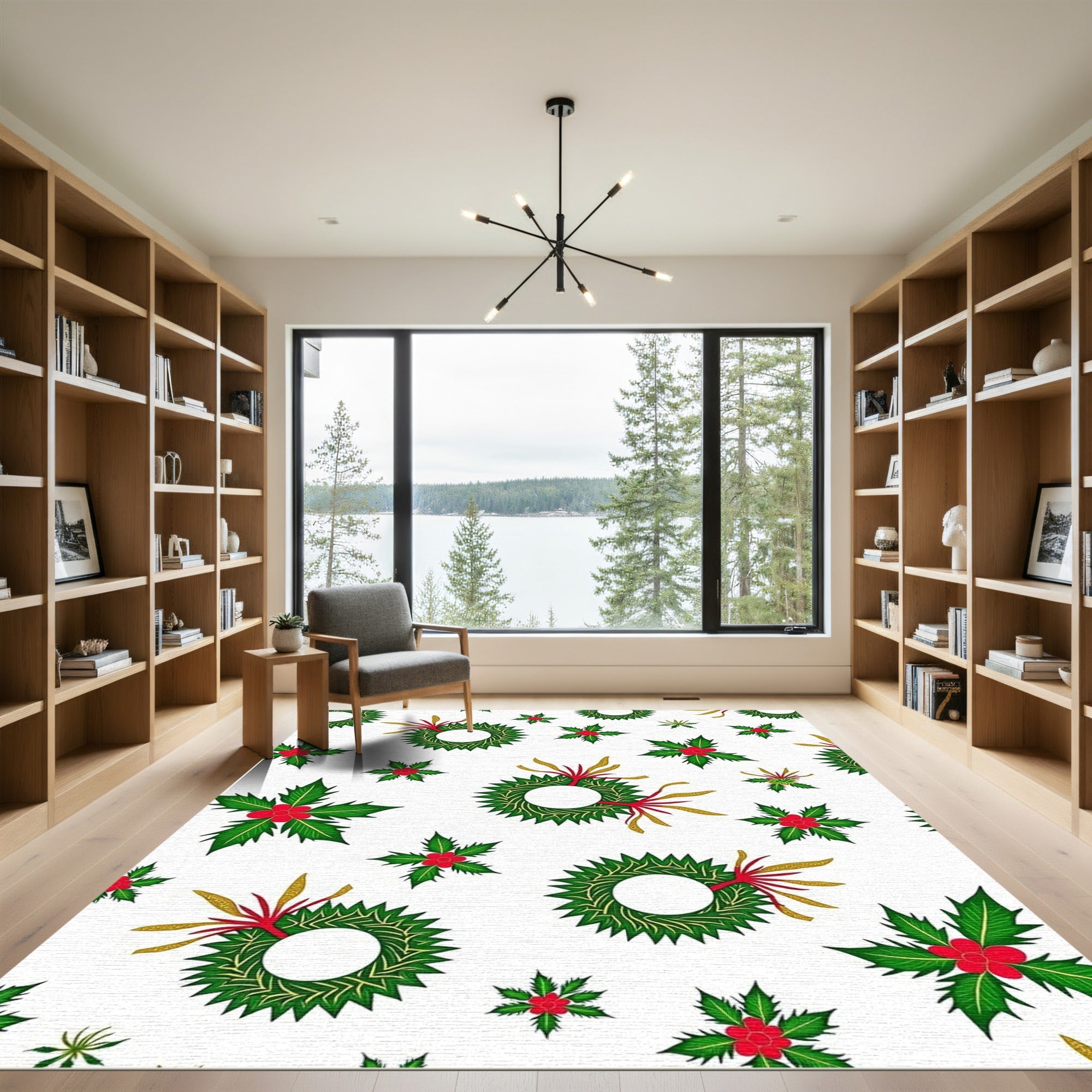 Green Holly Wreath Festive Holiday Rug