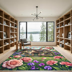 English Cottage Rose Garden Scene Rug