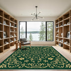 Elegant Gold Floral Vine Medallion Rug
