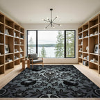 Dark Gray Pomegranate Floral Scroll Rug