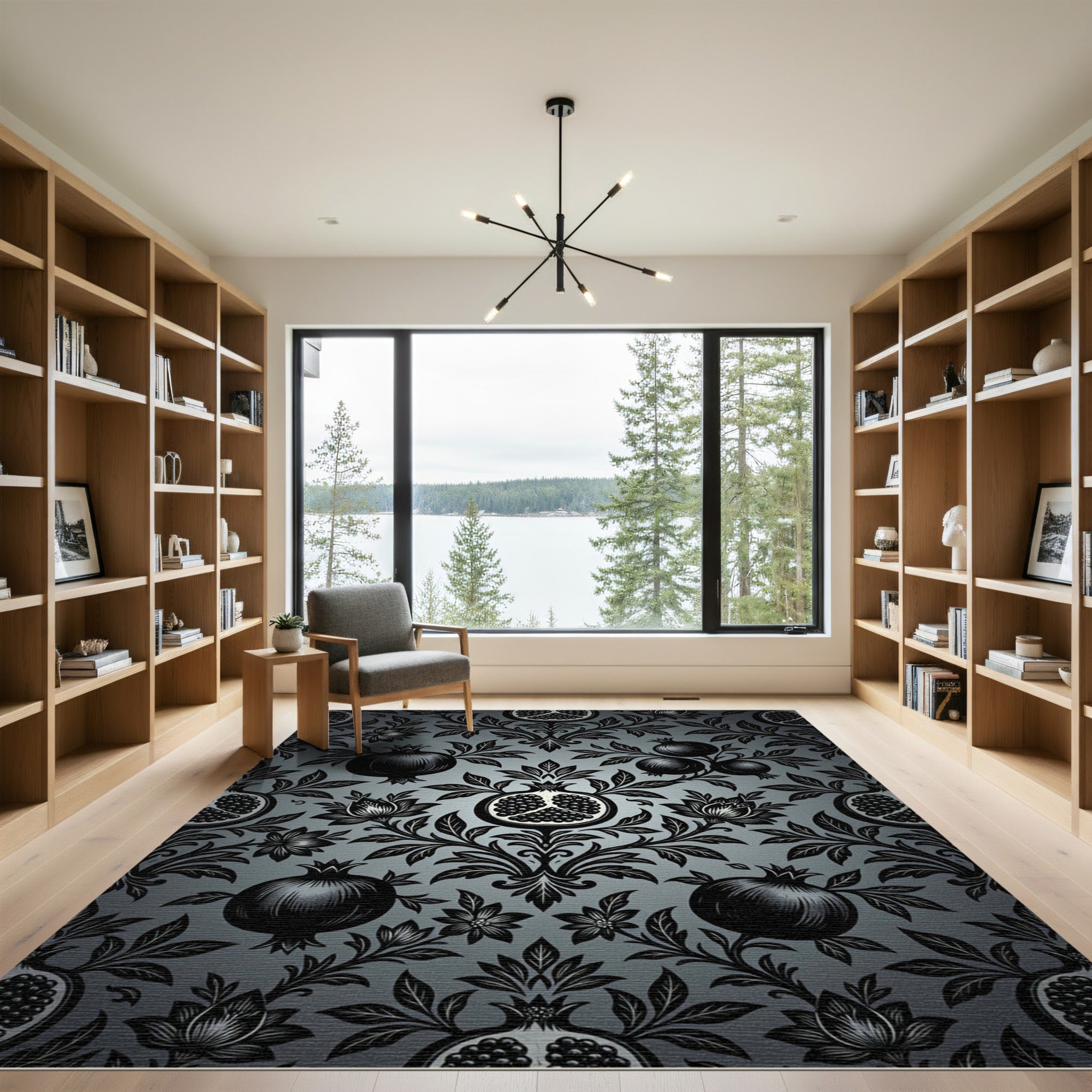 Dark Gray Pomegranate Floral Scroll Rug