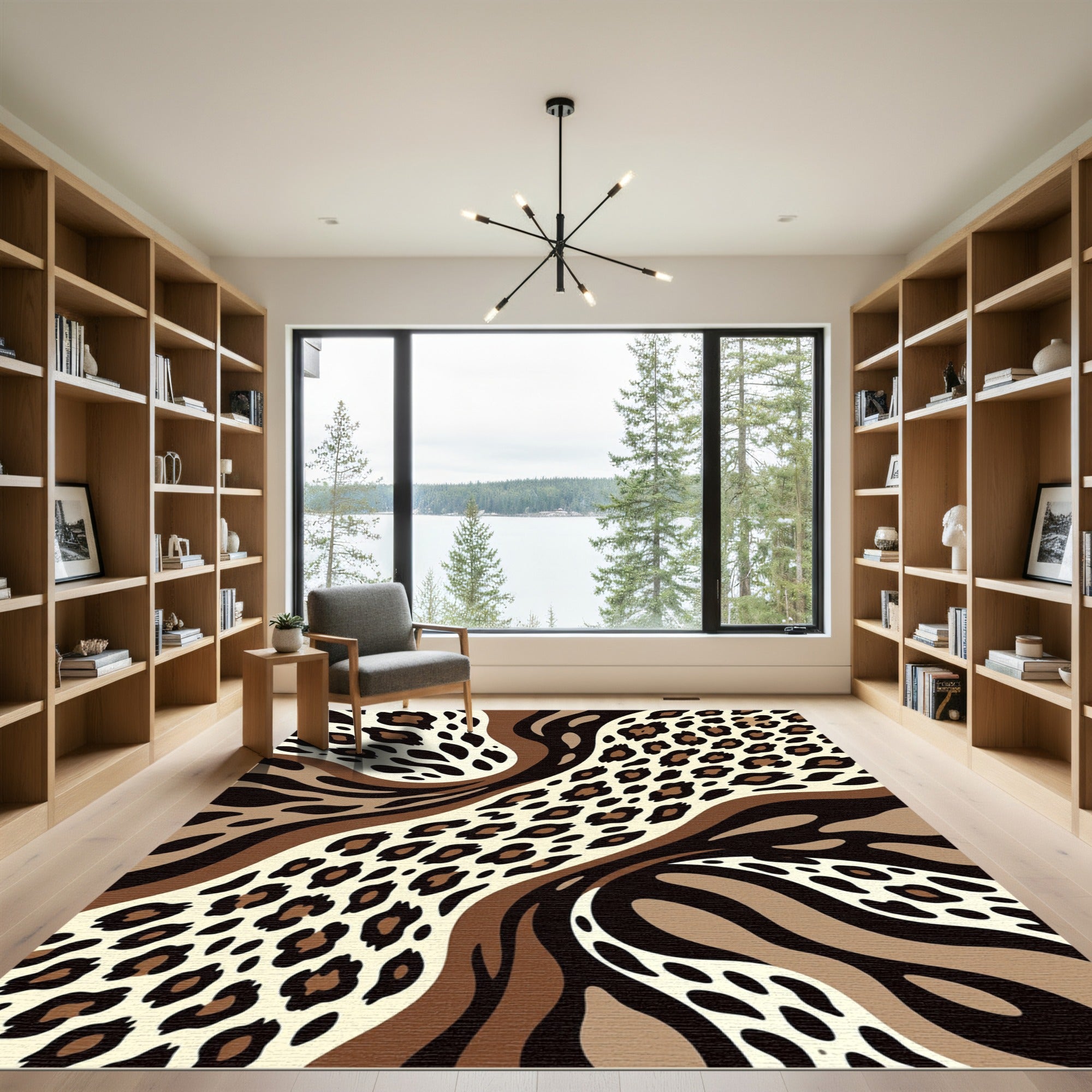 Bold Neutral Animal Stripe Leopard Rug