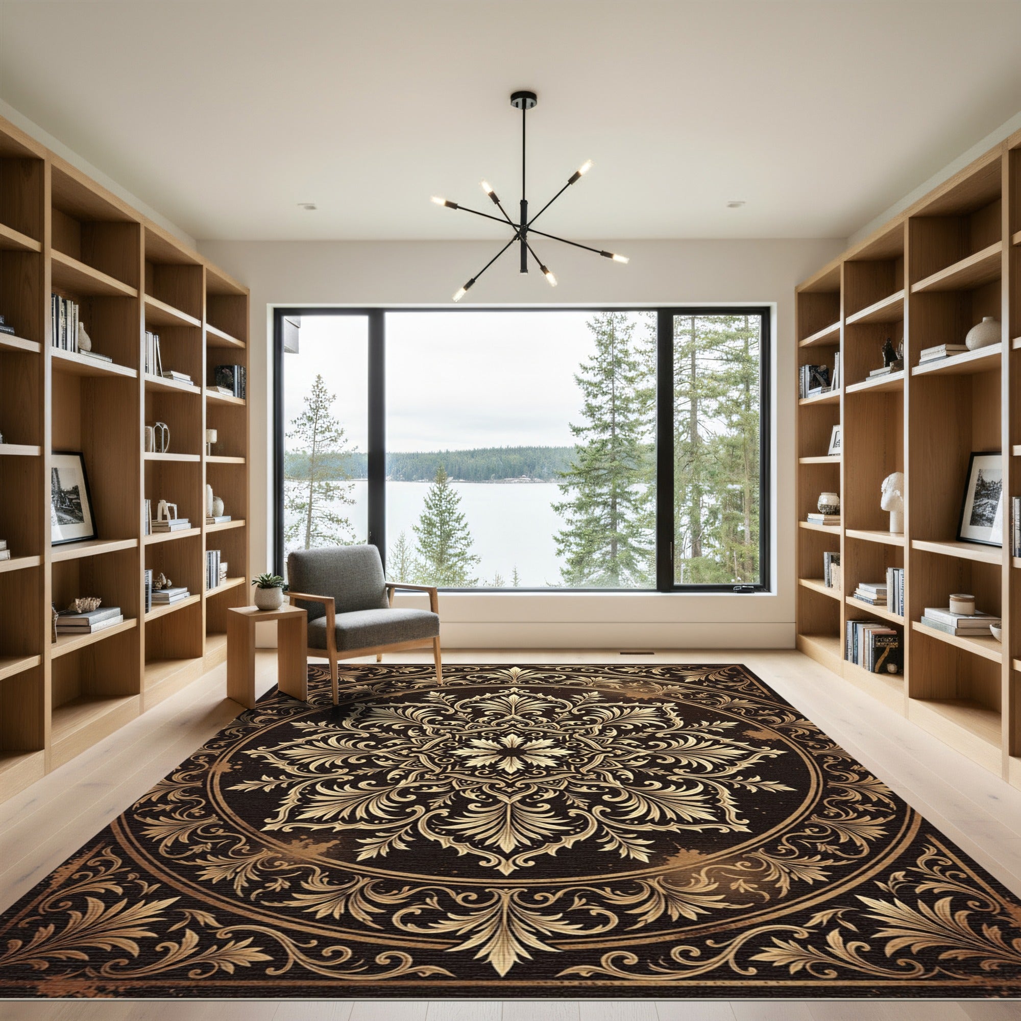 Ornate Gold Vintage Floral Medallion Rug