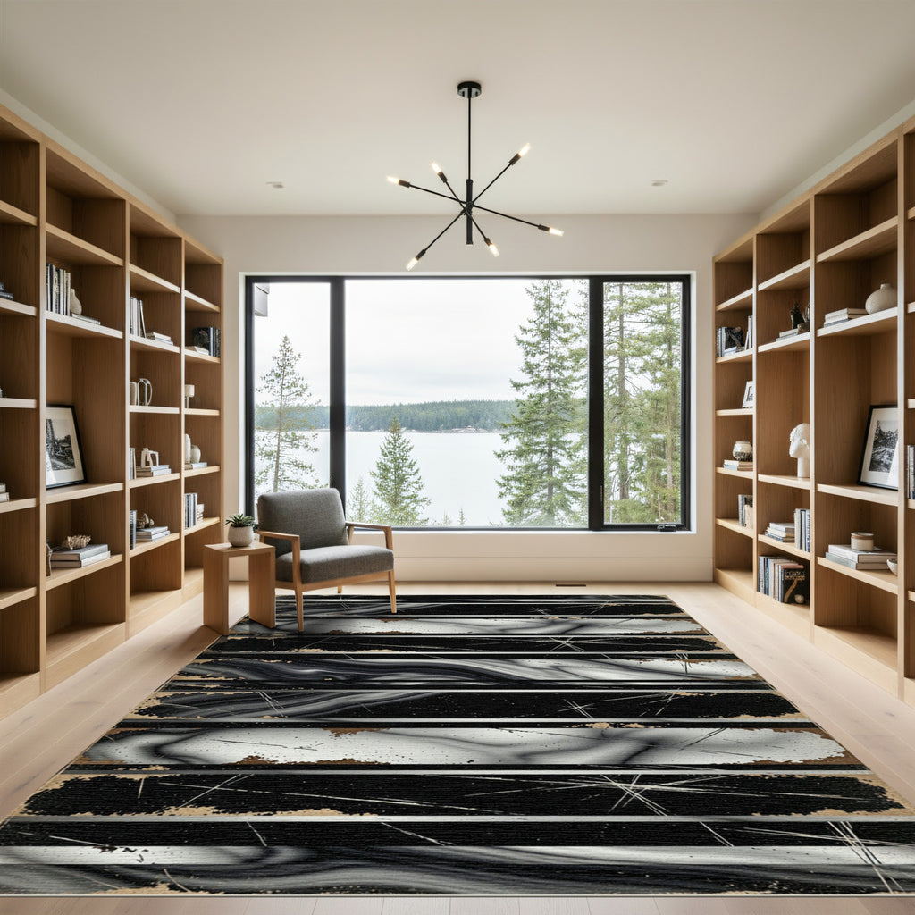 Monochrome Grunge Striped Abstract Rug