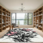 Pink and Black Floral Ink Wash Rug