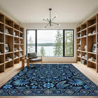 Elegant Indigo Floral Mandala Medallion Rug